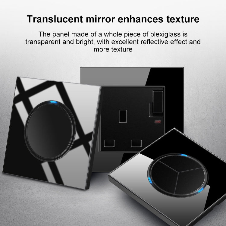 86mm Round LED Tempered Glass Switch Panel, Black Round Glass, Style:Telephone-Computer Socket