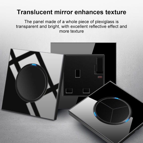 86mm Round LED Tempered Glass Switch Panel, Black Round Glass, Style:Telephone-Computer Socket