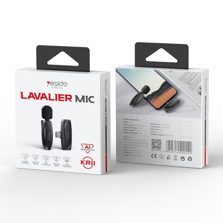 YESIDO KR11 Low-latency Wireless Lavalier Microphone with Type-C Receiver(Black)
