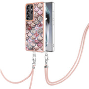 For Samsung Galaxy S25 Ultra 5G Electroplating Pattern IMD TPU Shockproof Case with Neck Lanyard(Pink Scales)