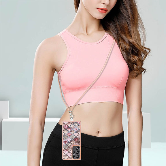 For Samsung Galaxy S25 Ultra 5G Electroplating Pattern IMD TPU Shockproof Case with Neck Lanyard(Pink Scales)
