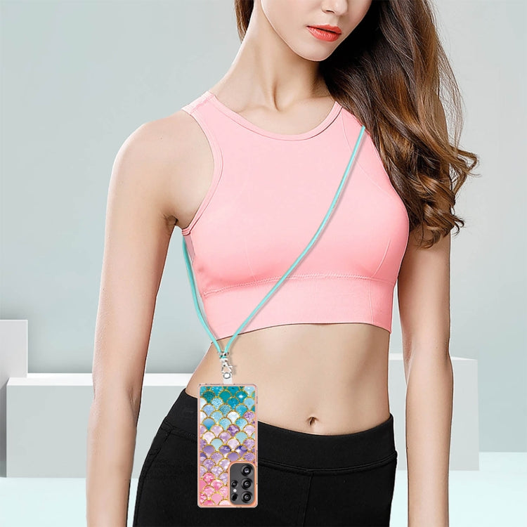 For Samsung Galaxy S25 Ultra 5G Electroplating Pattern IMD TPU Shockproof Case with Neck Lanyard(Colorful Scales)