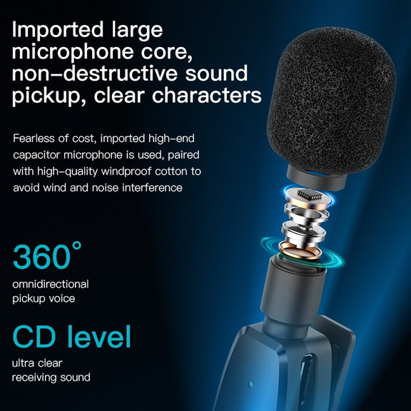 YESIDO KR12 Low-latency Wireless Lavalier Microphone with 8 Pin Receiver(Black)