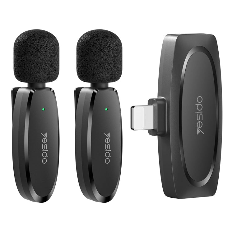YESIDO KR14 Dual Transmitter Low-latency Wireless Lavalier Microphone with 8 Pin Receiver(Black)