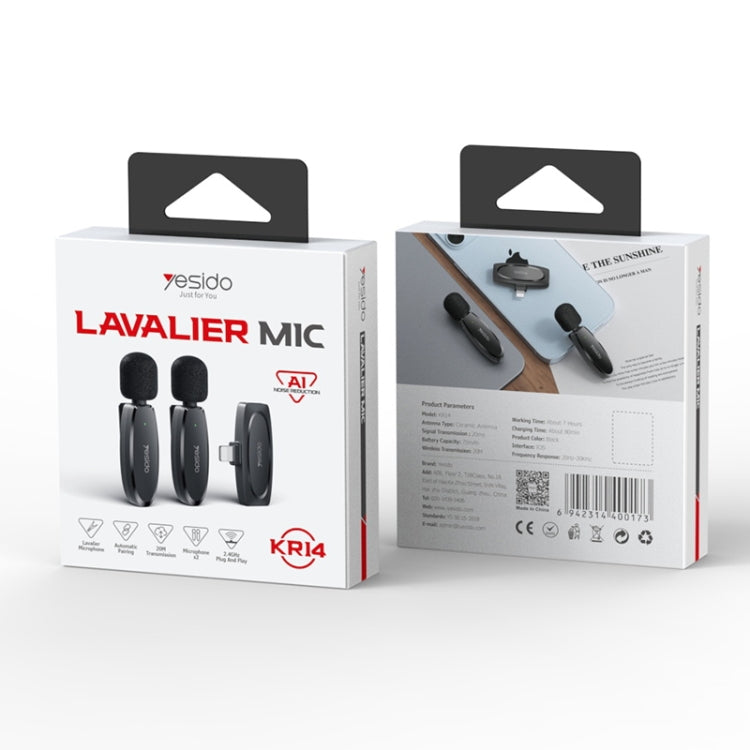 YESIDO KR14 Dual Transmitter Low-latency Wireless Lavalier Microphone with 8 Pin Receiver(Black)