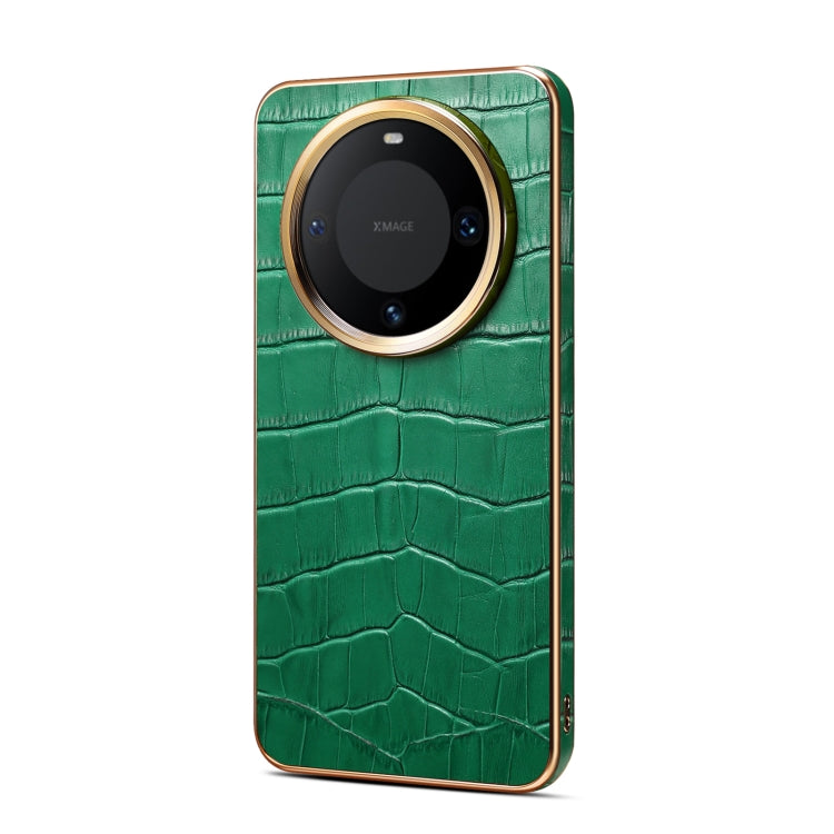 For Huawei Mate 60 Denior Crocodile Texture Genuine Leather Electroplating Phone Case(Green)