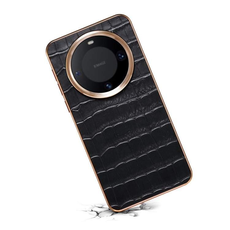 For Huawei Mate 60 Pro / Pro+ Denior Crocodile Texture Genuine Leather Electroplating Phone Case(Black)
