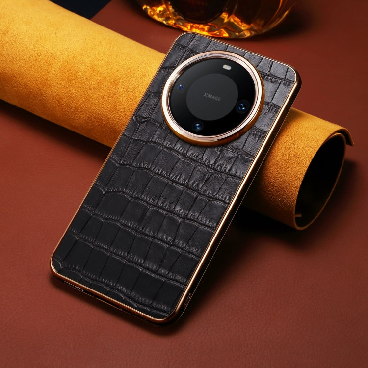 For Huawei Mate 60 Pro / Pro+ Denior Crocodile Texture Genuine Leather Electroplating Phone Case(Black)