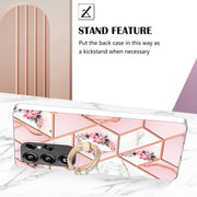 For Samsung Galaxy S25 Ultra 5G Electroplating Splicing Marble Flower Pattern TPU Shockproof Case with Rhinestone Ring Holder(Pink Flower)