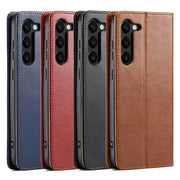 For Samsung Galaxy S24 5G Fierre Shann PU Genuine Leather Texture Phone Case(Brown)