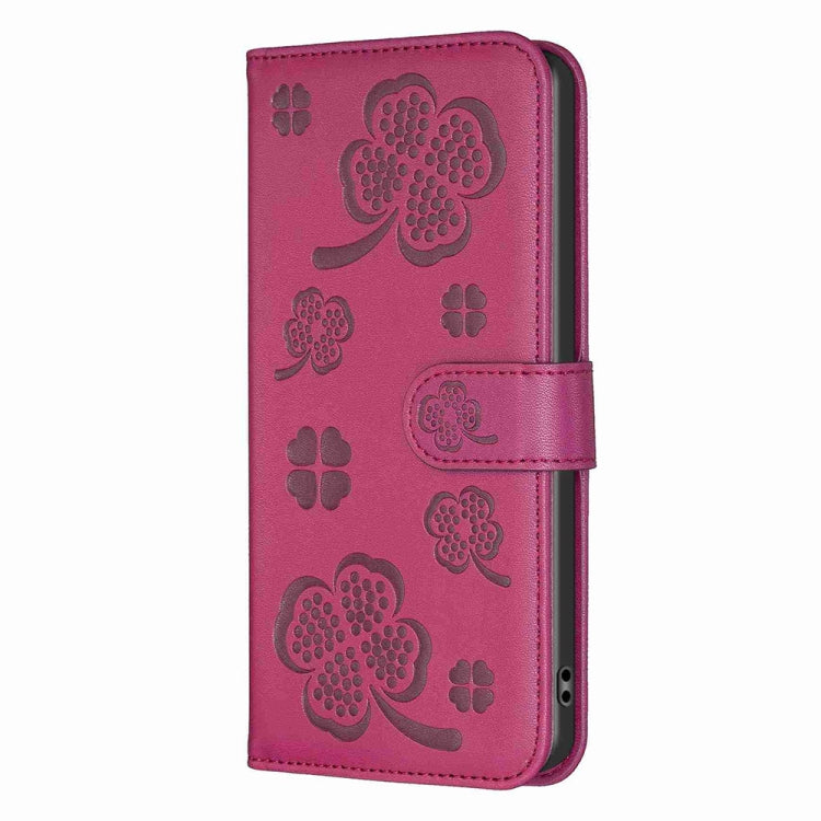 For Realme C53 Four-leaf Embossed Leather Phone Case(Rose Red)