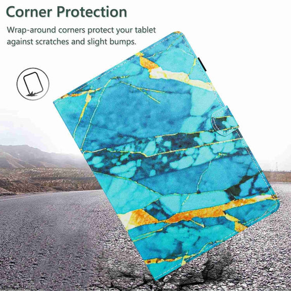 For 10 inch Universal Marble Pattern Stitching Leather Tablet Case(Gold Blue)