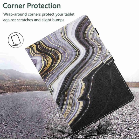 For 10 inch Universal Marble Pattern Stitching Leather Tablet Case(Black Gold)