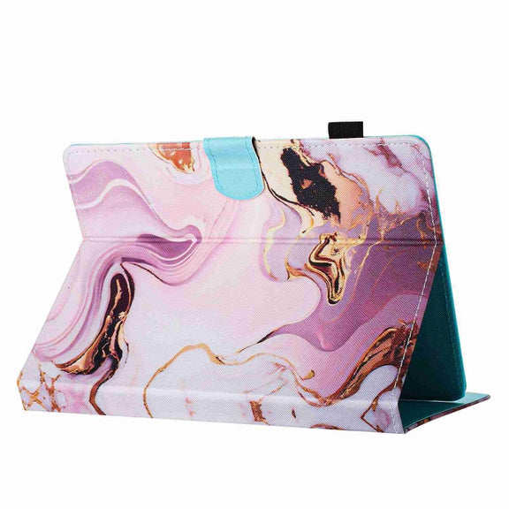 For 10 inch Universal Marble Pattern Stitching Leather Tablet Case(Gold Pink)