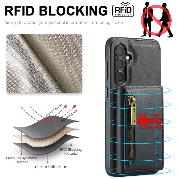 For Samsung Galaxy S24+ 5G DG.MING M5 Series Zip RFID Multi Card Detachable Leather Phone Case(Black)