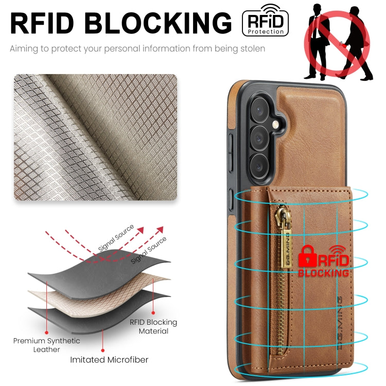 For Samsung Galaxy S24+ 5G DG.MING M5 Series Zip RFID Multi Card Detachable Leather Phone Case(Brown)