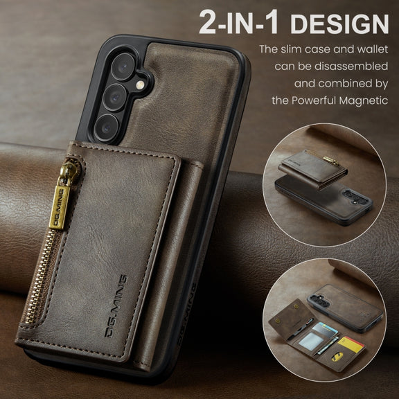For Samsung Galaxy S24+ 5G DG.MING M5 Series Zip RFID Multi Card Detachable Leather Phone Case(Coffee)