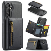 For Samsung Galaxy S24 5G DG.MING M5 Series Zip RFID Multi Card Detachable Leather Phone Case(Black)