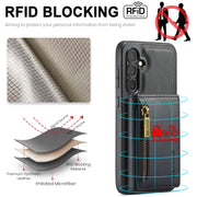 For Samsung Galaxy S24 5G DG.MING M5 Series Zip RFID Multi Card Detachable Leather Phone Case(Black)