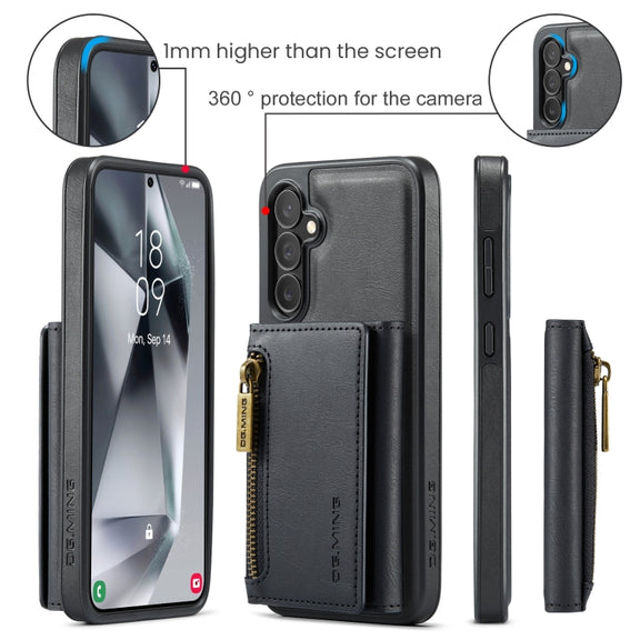 For Samsung Galaxy S24 FE 5G DG.MING M5 Series Zip RFID Multi Card Detachable Leather Phone Case(Black)