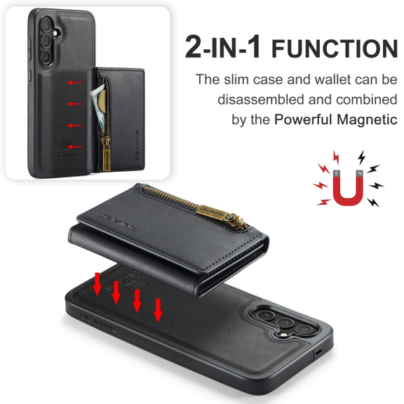 For Samsung Galaxy S24 FE 5G DG.MING M5 Series Zip RFID Multi Card Detachable Leather Phone Case(Black)