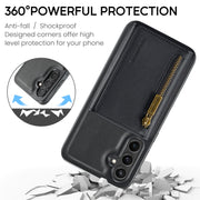 For Samsung Galaxy S24 FE 5G DG.MING M5 Series Zip RFID Multi Card Detachable Leather Phone Case(Black)