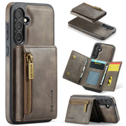For Samsung Galaxy S24 FE 5G DG.MING M5 Series Zip RFID Multi Card Detachable Leather Phone Case(Coffee)