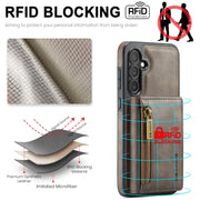 For Samsung Galaxy S24 FE 5G DG.MING M5 Series Zip RFID Multi Card Detachable Leather Phone Case(Coffee)