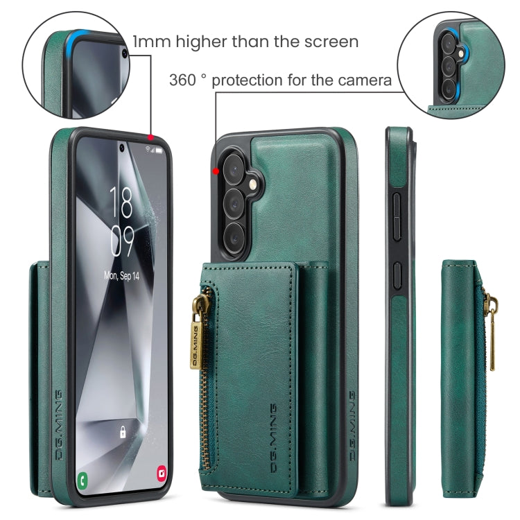 For Samsung Galaxy S24 FE 5G DG.MING M5 Series Zip RFID Multi Card Detachable Leather Phone Case(Green)