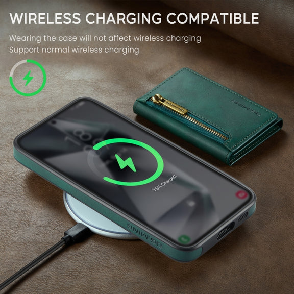 For Samsung Galaxy S24 FE 5G DG.MING M5 Series Zip RFID Multi Card Detachable Leather Phone Case(Green)
