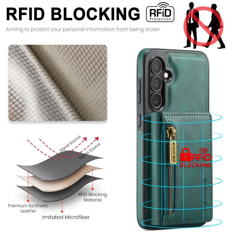 For Samsung Galaxy S24 FE 5G DG.MING M5 Series Zip RFID Multi Card Detachable Leather Phone Case(Green)