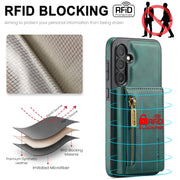For Samsung Galaxy S24 FE 5G DG.MING M5 Series Zip RFID Multi Card Detachable Leather Phone Case(Green)