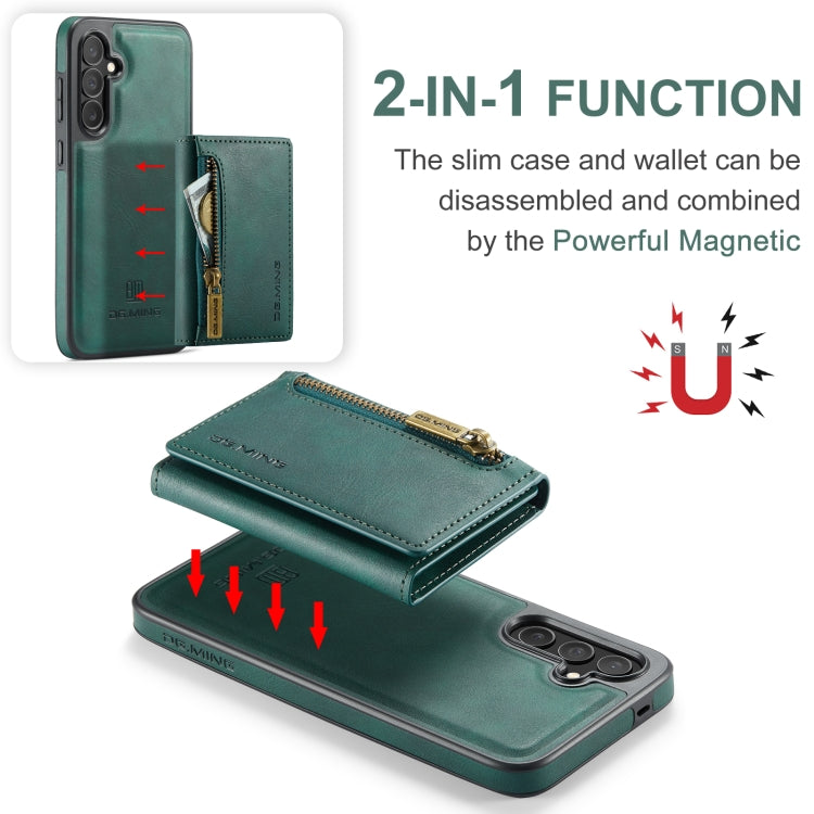 For Samsung Galaxy S24 FE 5G DG.MING M5 Series Zip RFID Multi Card Detachable Leather Phone Case(Green)