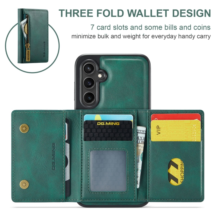 For Samsung Galaxy S24 FE 5G DG.MING M5 Series Zip RFID Multi Card Detachable Leather Phone Case(Green)