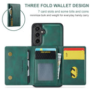 For Samsung Galaxy S24 FE 5G DG.MING M5 Series Zip RFID Multi Card Detachable Leather Phone Case(Green)