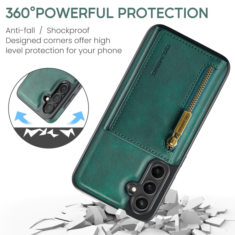 For Samsung Galaxy S24 FE 5G DG.MING M5 Series Zip RFID Multi Card Detachable Leather Phone Case(Green)