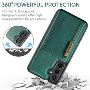 For Samsung Galaxy S24 FE 5G DG.MING M5 Series Zip RFID Multi Card Detachable Leather Phone Case(Green)