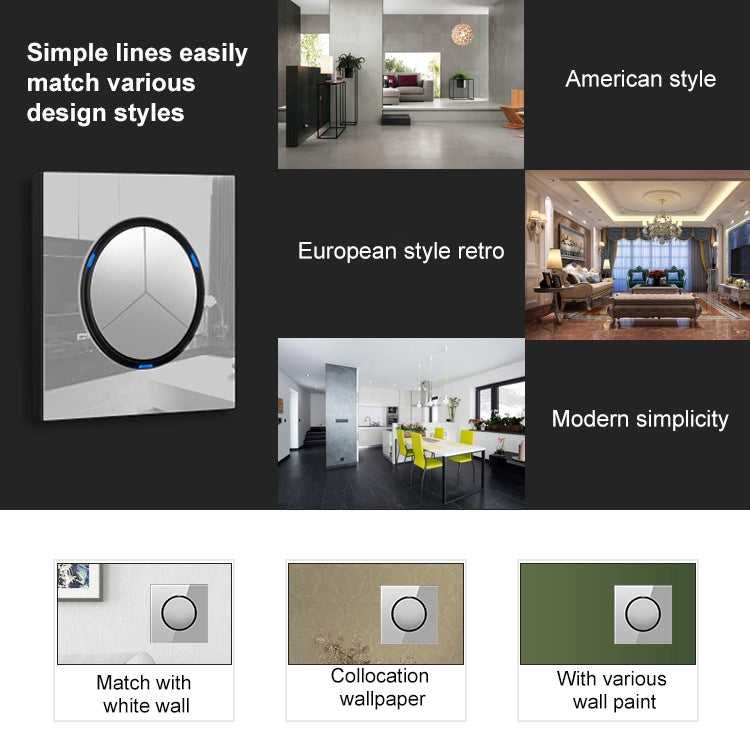 86mm Round LED Tempered Glass Switch Panel, Gray Round Glass, Style:Two Open Dual Control