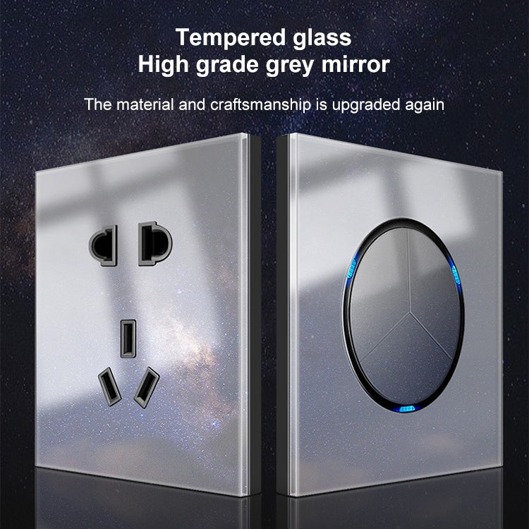 86mm Round LED Tempered Glass Switch Panel, Gray Round Glass, Style:Telephone Socket