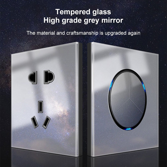 86mm Round LED Tempered Glass Switch Panel, Gray Round Glass, Style:Telephone Socket