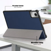 For Lenovo Tab M11/ Xiaoxin Pad 11 2024 Custer Pure Color 3-folding Leather Smart Tablet Case(Dark Blue)