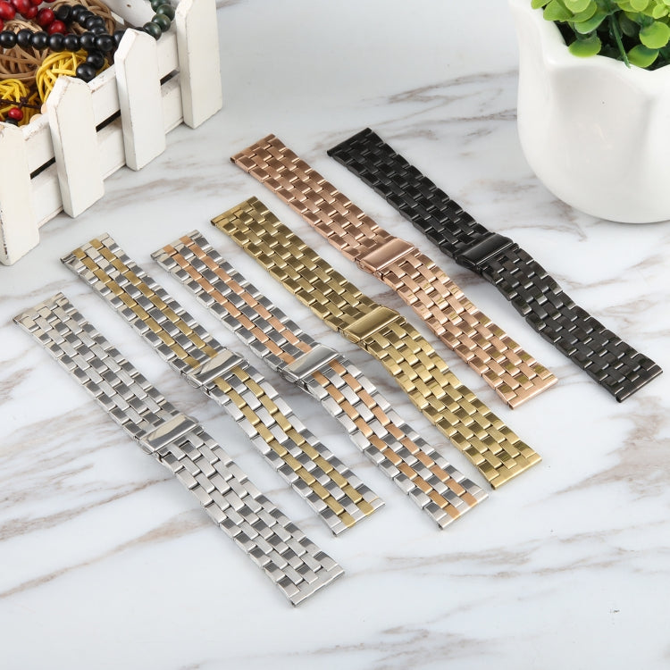 22mm Universal Five Beads Stainless Steel Watch Band(Silver Rose Gold)