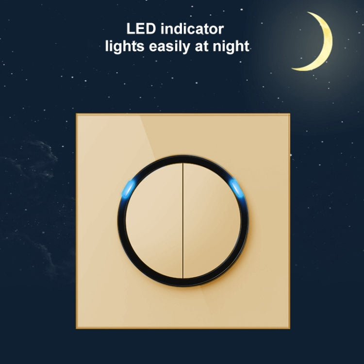 86mm Round LED Tempered Glass Switch Panel, Gold Round Glass, Style:Three Open Dual Control