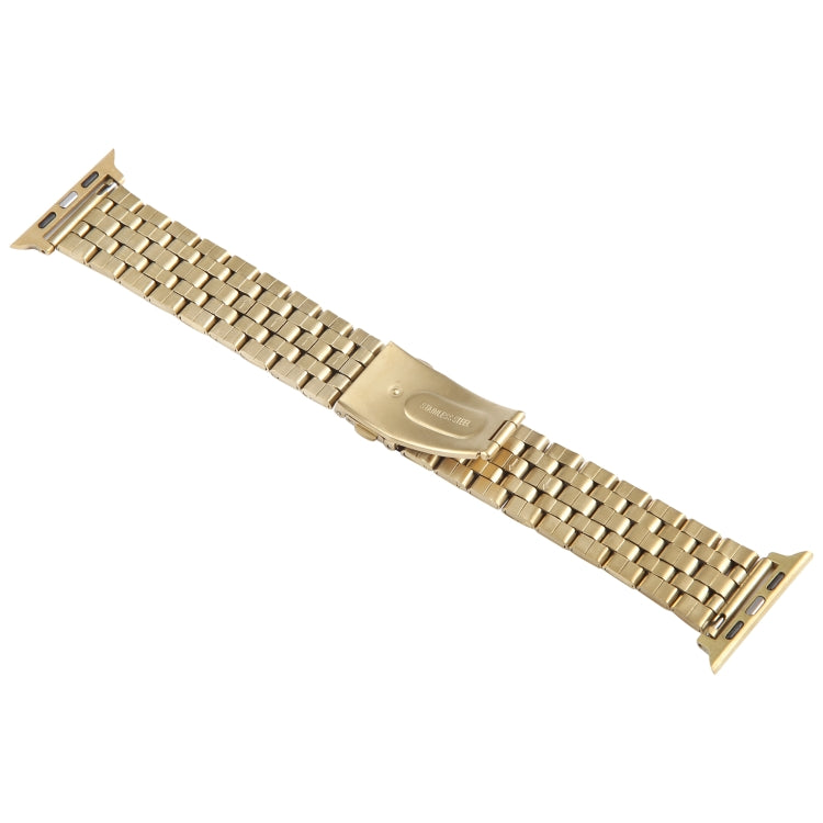 For Apple Watch Ultra 49mm 22mm Ultra-thin Five Beads Stainless Steel Watch Band(Gold)
