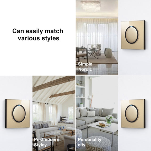 86mm Round LED Tempered Glass Switch Panel, Gold Round Glass, Style:TV Socket