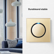 86mm Round LED Tempered Glass Switch Panel, Gold Round Glass, Style:Computer Socket
