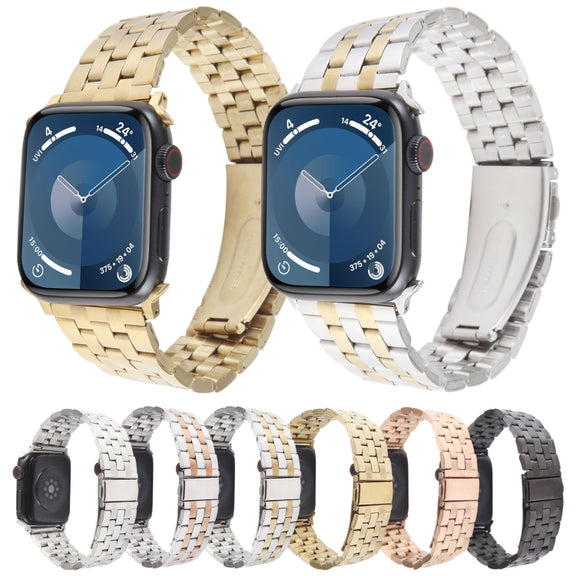 For Apple Watch 42mm 22mm Ultra-thin Five Beads Stainless Steel Watch Band(Gold)