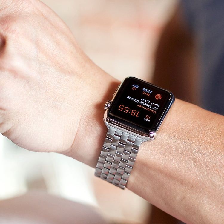 For Apple Watch Series 7 45mm 22mm Ultra-thin Five Beads Stainless Steel Watch Band(Silver)