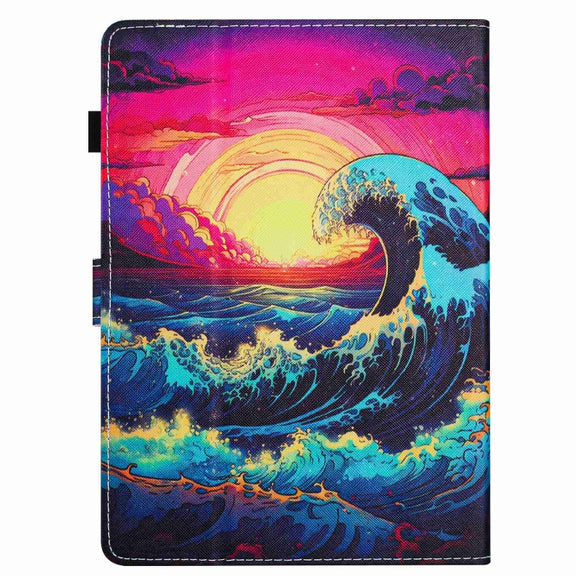 For 10 inch Painted Pattern Stitching Leather Tablet Case(Waves)