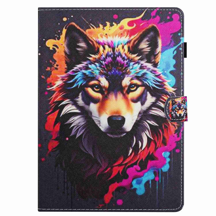 For 10 inch Painted Pattern Stitching Leather Tablet Case(Colorful Wolf)